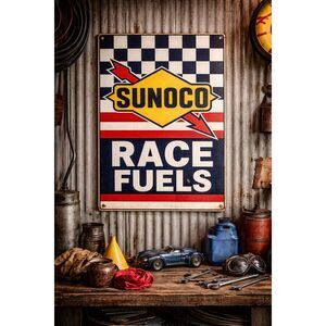 Vintage Style Sunoco Race Fuels Metal Sign | Gas Station Garage Decor